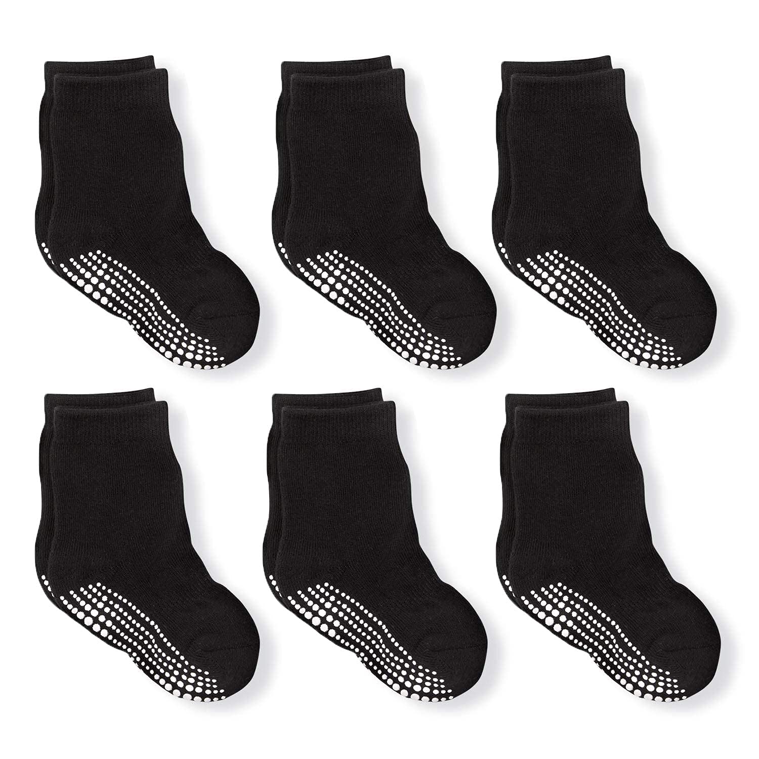 La Active Boys And Girls Kids Non-Slip Grip Crew Socks For Newborn Baby, Infants & Toddlers 8-10 Years - 6 Pairs - Black