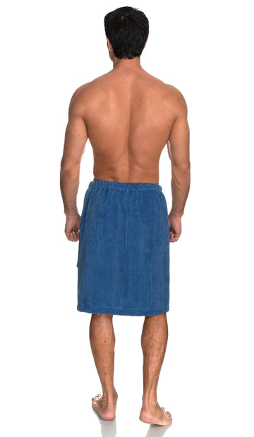 Towelselections Mens Shower Wrap Adjustable Cotton Terry Velour Wrap Gym Body Cover Up Small/Medium Dutch Blue