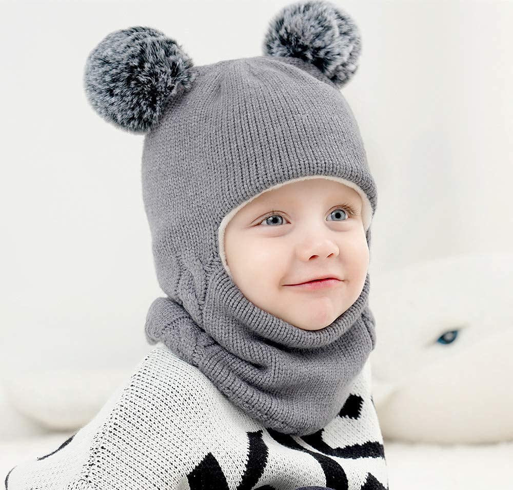 Baby Girls Boys Winter Hat Scarf Earflap Hood Scarves Toddler Kids (Grey-1, 2-5T)