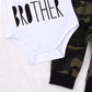 Cute 3Pcs Newborn Baby Boys Letter Print Romper+Camouflage Pants+Hat Outfits Set (0-3Months, Camouflage&Little Brother)