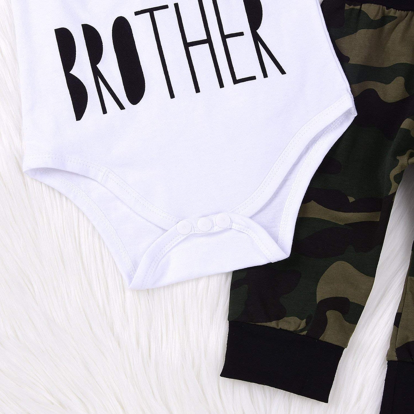 Cute 3Pcs Newborn Baby Boys Letter Print Romper+Camouflage Pants+Hat Outfits Set (0-3Months, Camouflage&Little Brother)
