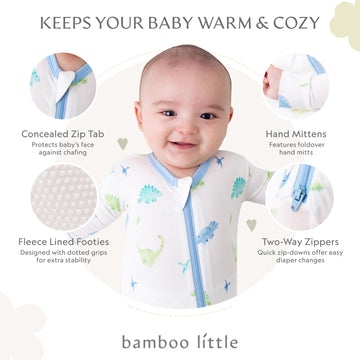 Soft Bamboo Viscose Footies, 2-Way Zipper, Unisex, 3-6 Months, Dinosaur, 95% Viscose Made From Bamboo, 5% Spandex - Imported