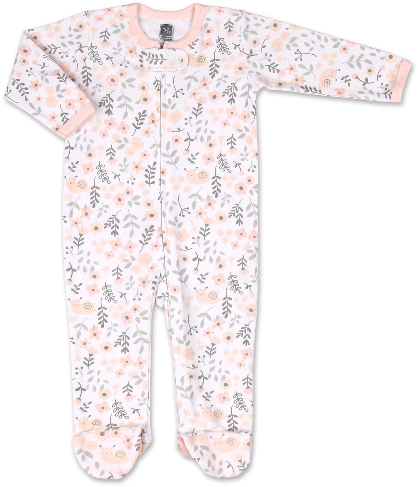 The Peanutshell Flowers & Stars 3 Pack Footed Sleepers For Baby Girls (9M) Pink