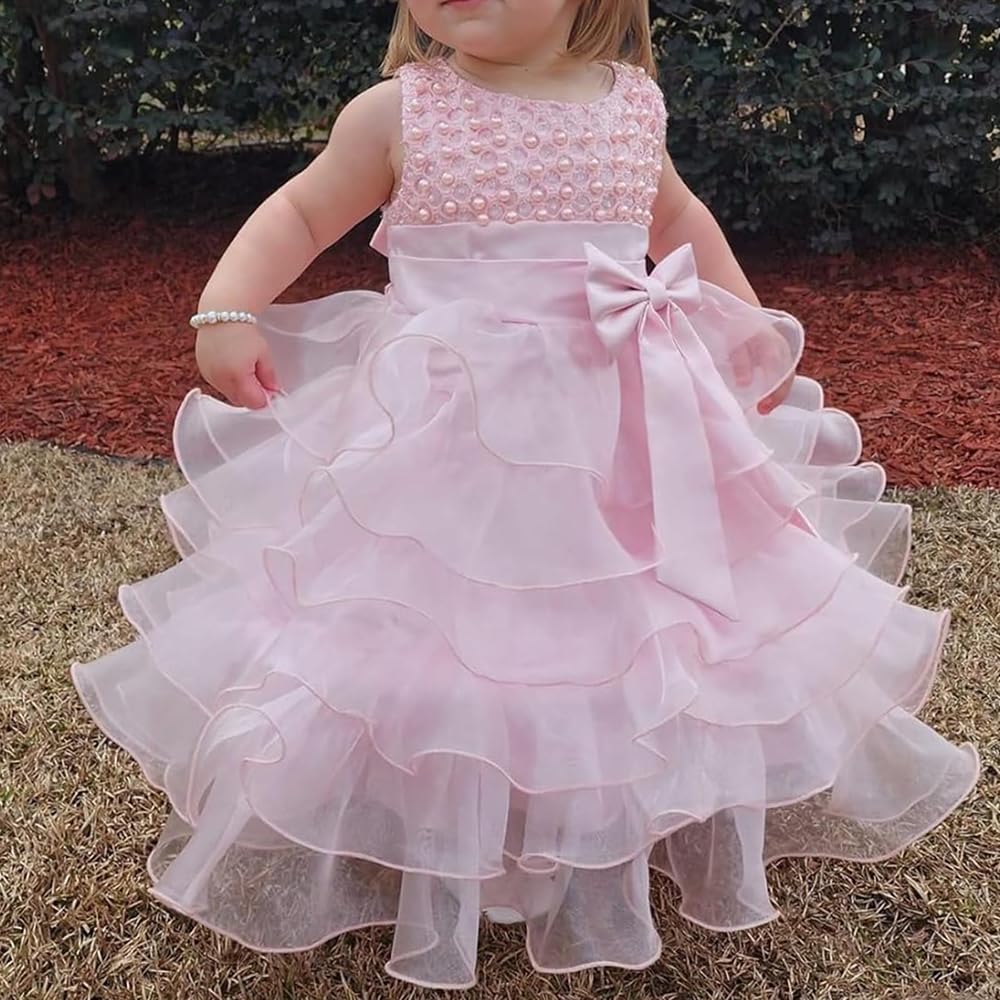 Jup'Elle Little Baby Girl Dress Flower Ruffles Party Wedding Pageant Princess Pink Dresses 12Months