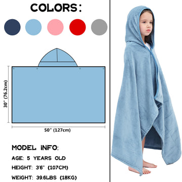 Hiturbo Kids Hooded Fleece Towel: Soft Plush Bath Blanket - Warm Swim Cover Up - 50'X30' Pool Beach Towel Wrap For 3-12 Yrs (B
