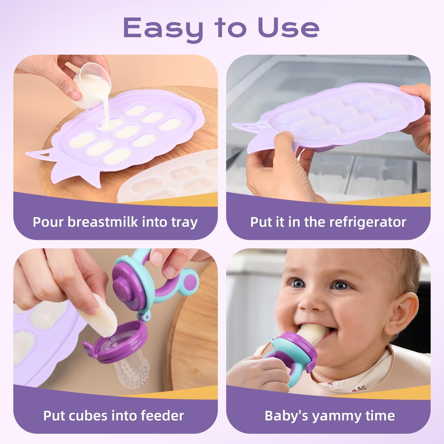 Baby Fruit Feeder & Baby Breastmilk Popsicle Molds, Baby Food Freezer Tray Storage Containers, Silicone Pacifier Feeder And Teet