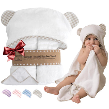 Channing & Yates Premium Boutique Organic Baby Bath Towel And Washcloth Set - Vicose Bamboo Baby Hooded Towel - Soft Baby Towels