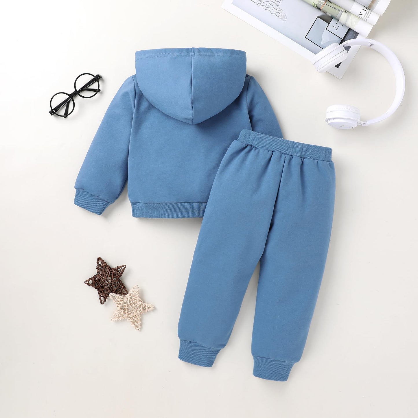 Happy Town Toddler Fall Outfits For Girl Boy Long Sleeve Hoodie Top And Long Sweatpants Set Toddler Sweatsuit (Solid Color-Navy