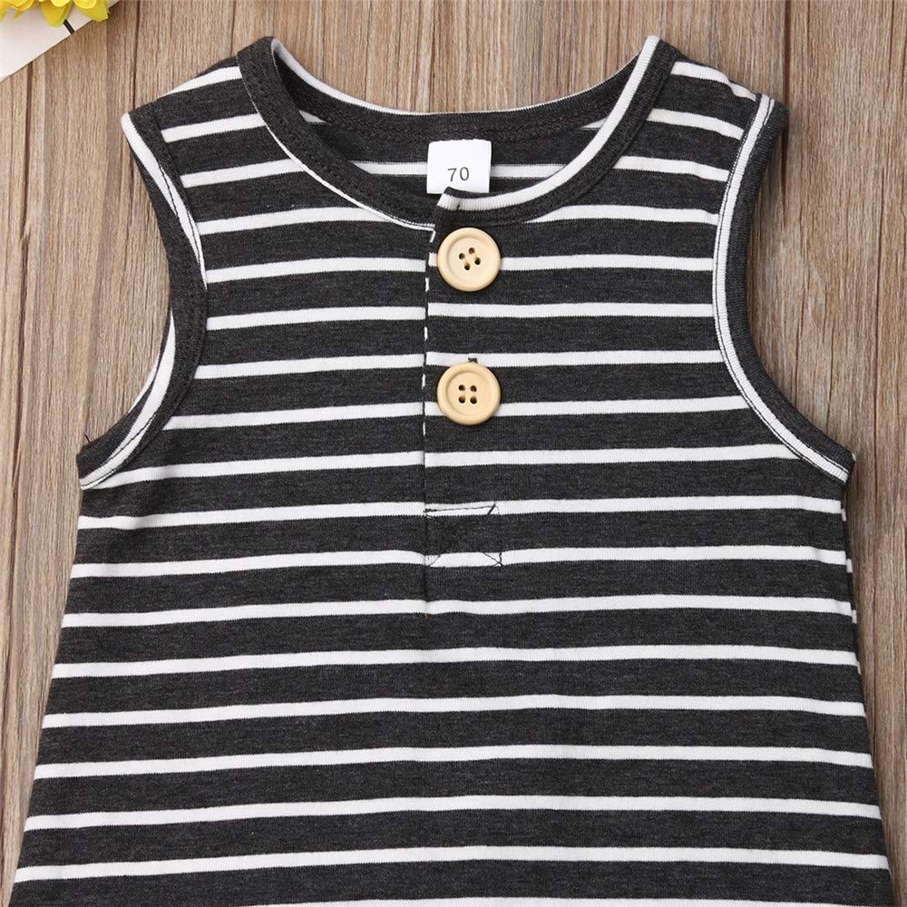Iddolaka Newborn Summer Baby Boy Girl Romper Bodysuit Jumpsuit Playsuit One Piece Outfit Clothes (A-Gray Stripes, 18-24 Months)