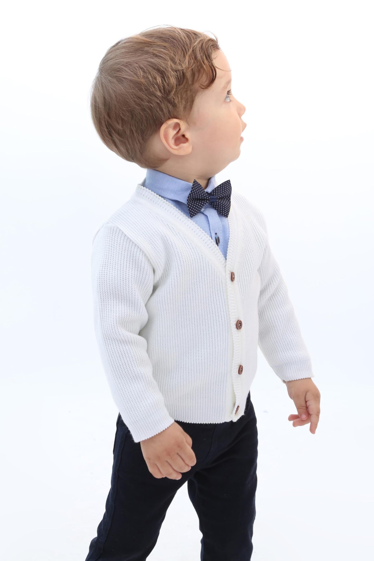 Lilax Baby Boys Basic Long Sleeve V-Neck Classic Knit Cardigan Sweater (White, 3-6 Months)