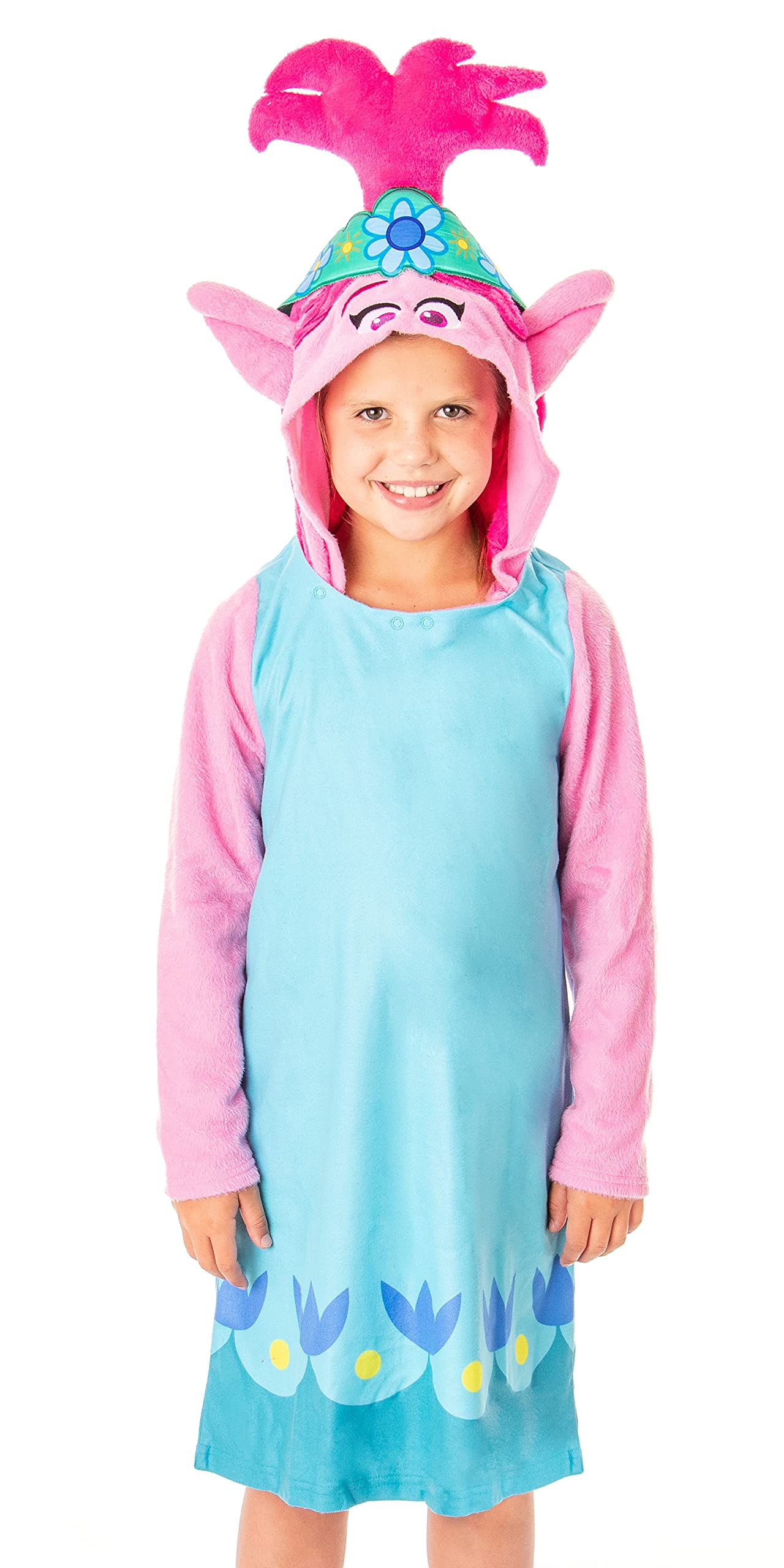 Intimo Dreamworks Trolls Movie Girls' Poppy Character Hooded Costume Nightgown Sleep Shirt (7/8) Multicolored