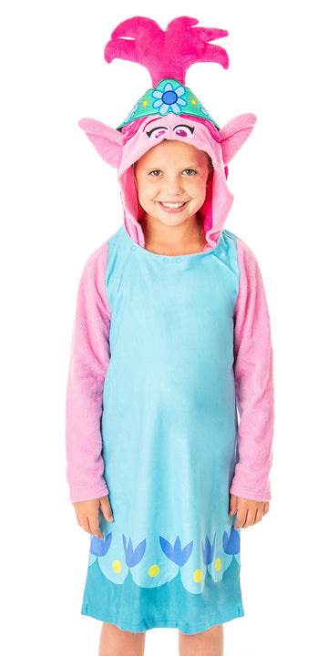 Intimo Dreamworks Trolls Movie Girls' Poppy Character Hooded Costume Nightgown Sleep Shirt (7/8) Multicolored