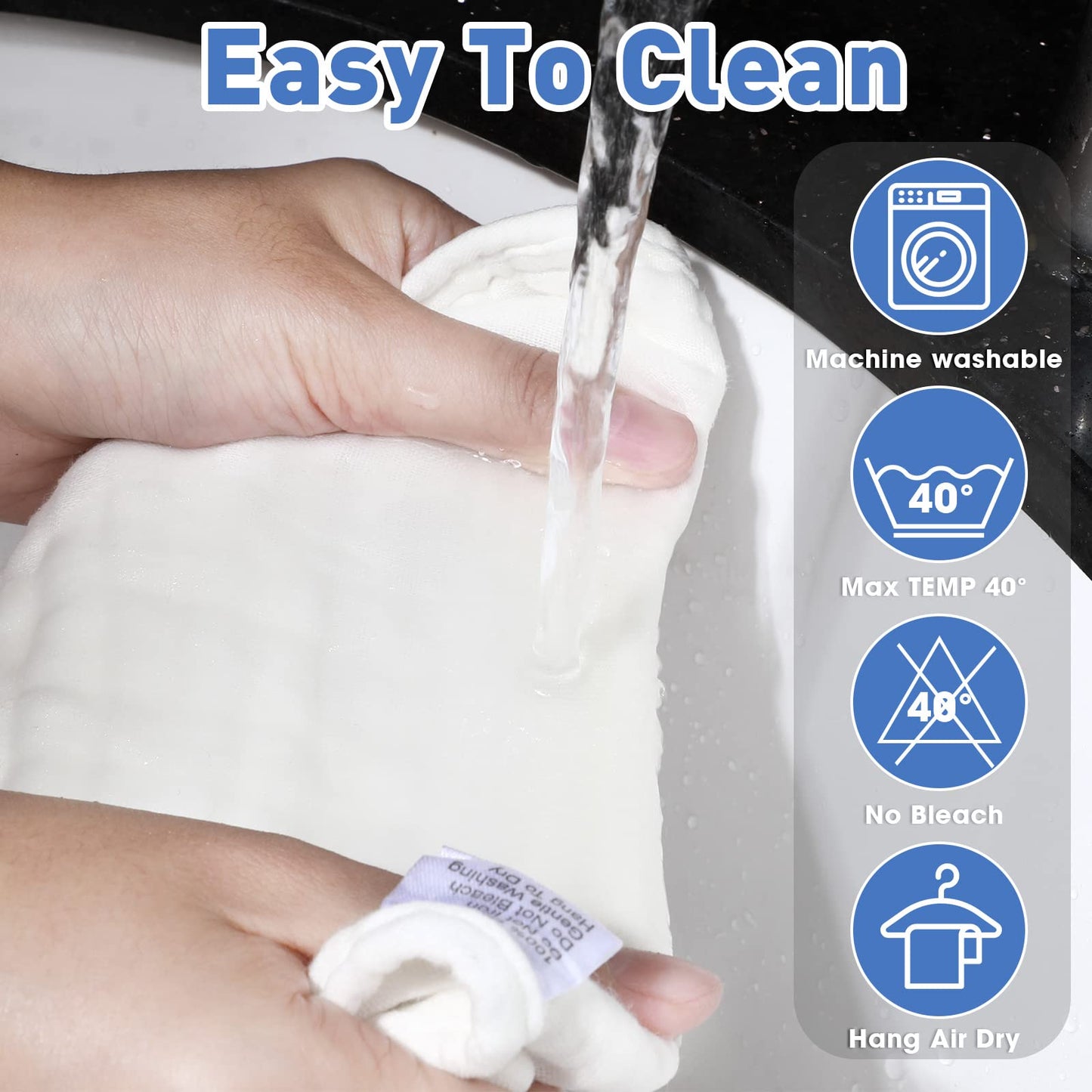 Reginary 30 Pack White Muslin Baby Bibs Bulk Adjustable 6 Layers Baby Bandana Drool Bibs For Baby Boys Girls Newborn Cotton Bibs