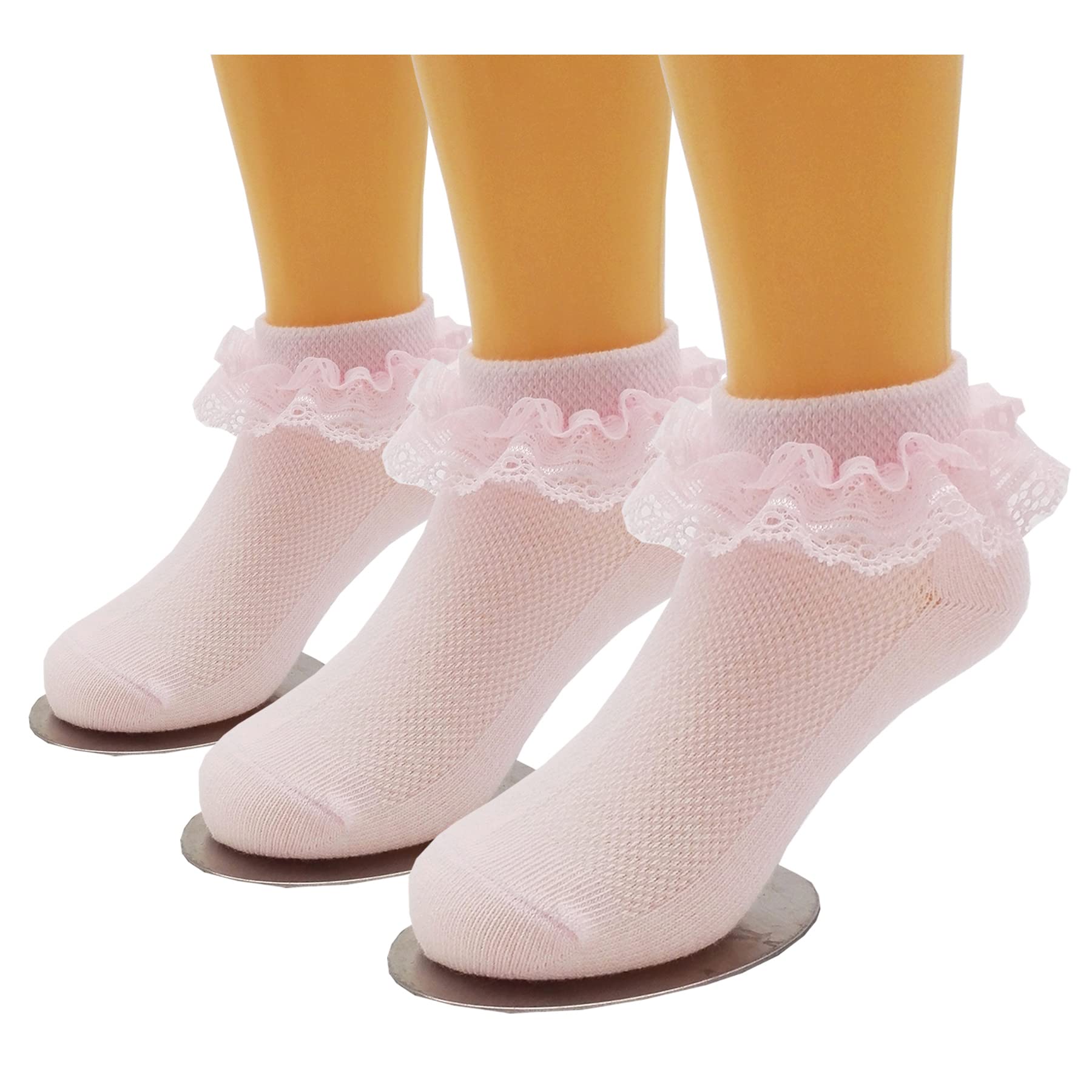 Xiyadun Girls Ruffle Lace Eyelet Frilly Ankle Dress Socks For Infant/Toddler/Girl(Black,3-5 Years)