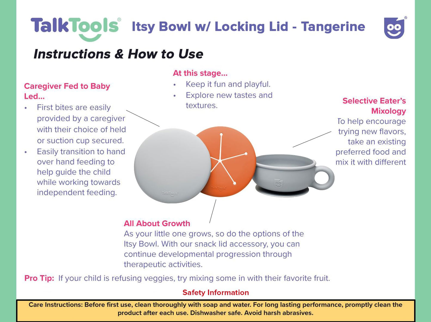 Talktools Itsy Bowl With Locking Lid - Silicone Mixing Bowl Set For Newborn Essentials, Baby Boys, Toddlers, Kids - Suction Baby