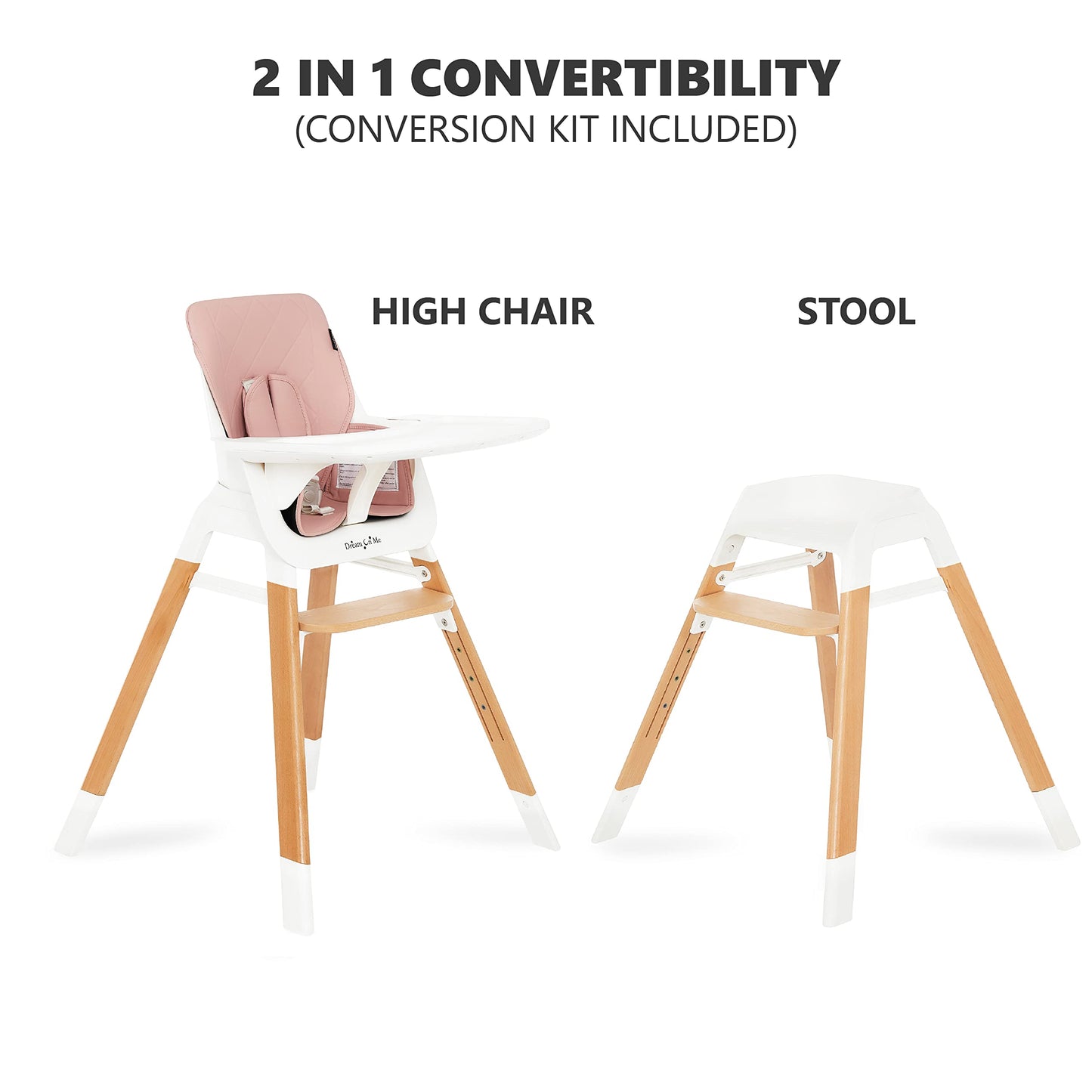 Dream On Me Nibble Wooden Compact High Chair In Pink| Light Weight | Portable |Removable Seat Cover I Adjustable Tray I Baby And