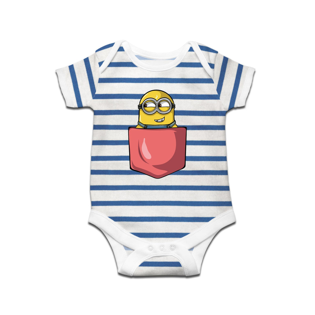 Ruse Minion Pocket Printed Kids Striped Infant Romper Short Sleeves And Bodysuit For New Born Baby Boy/Baby Girl Clothes 100% Co