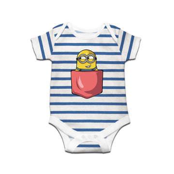 Ruse Minion Pocket Printed Kids Striped Infant Romper Short Sleeves And Bodysuit For New Born Baby Boy/Baby Girl Clothes 100% Co