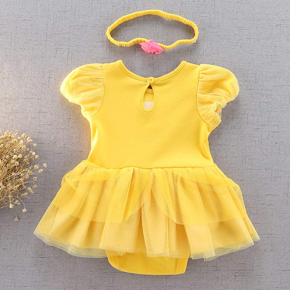 Hihcbf Baby Toddler Girls Christmas Halloween Costume Belle Princess Birthday Bodysuit Romper Tutu Dress W/Headband