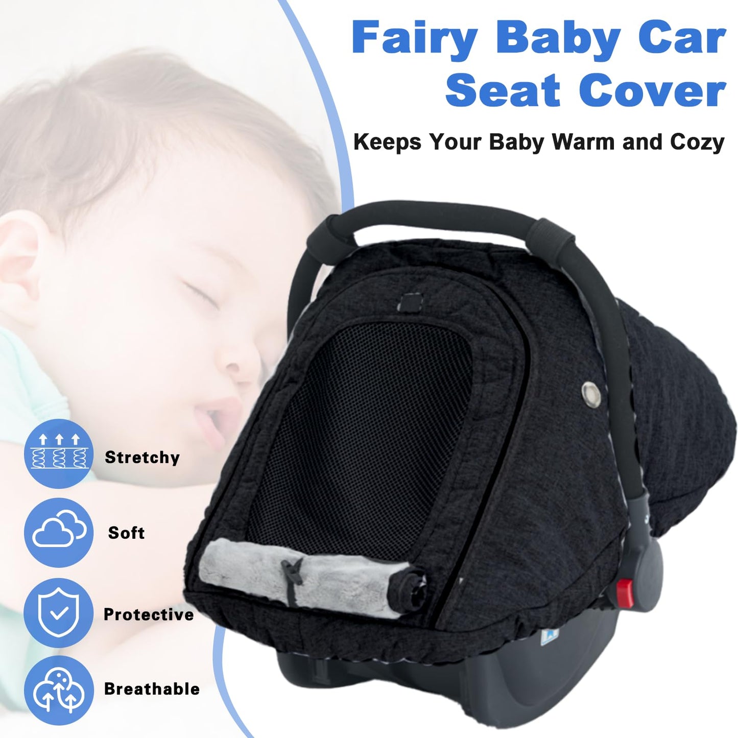 Fairy Baby Winter Car Seat Cover For Baby Carseat With Mesh Window(Black),Infant Warm&Cozy Car Seat Covers Baby For Travel, Wate