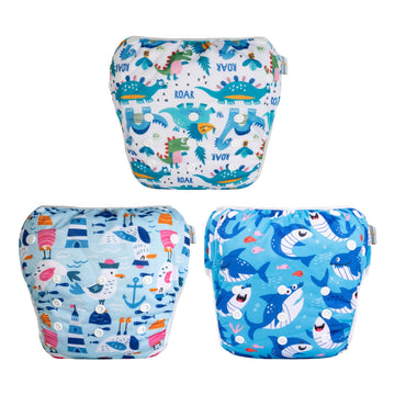 Babygoal Baby Boy Swim Diapers 3 Pack For 8M-3T Babies And Toddlers, Reusable Adjustable Washable For Swimming Lessons-Dinosaur,