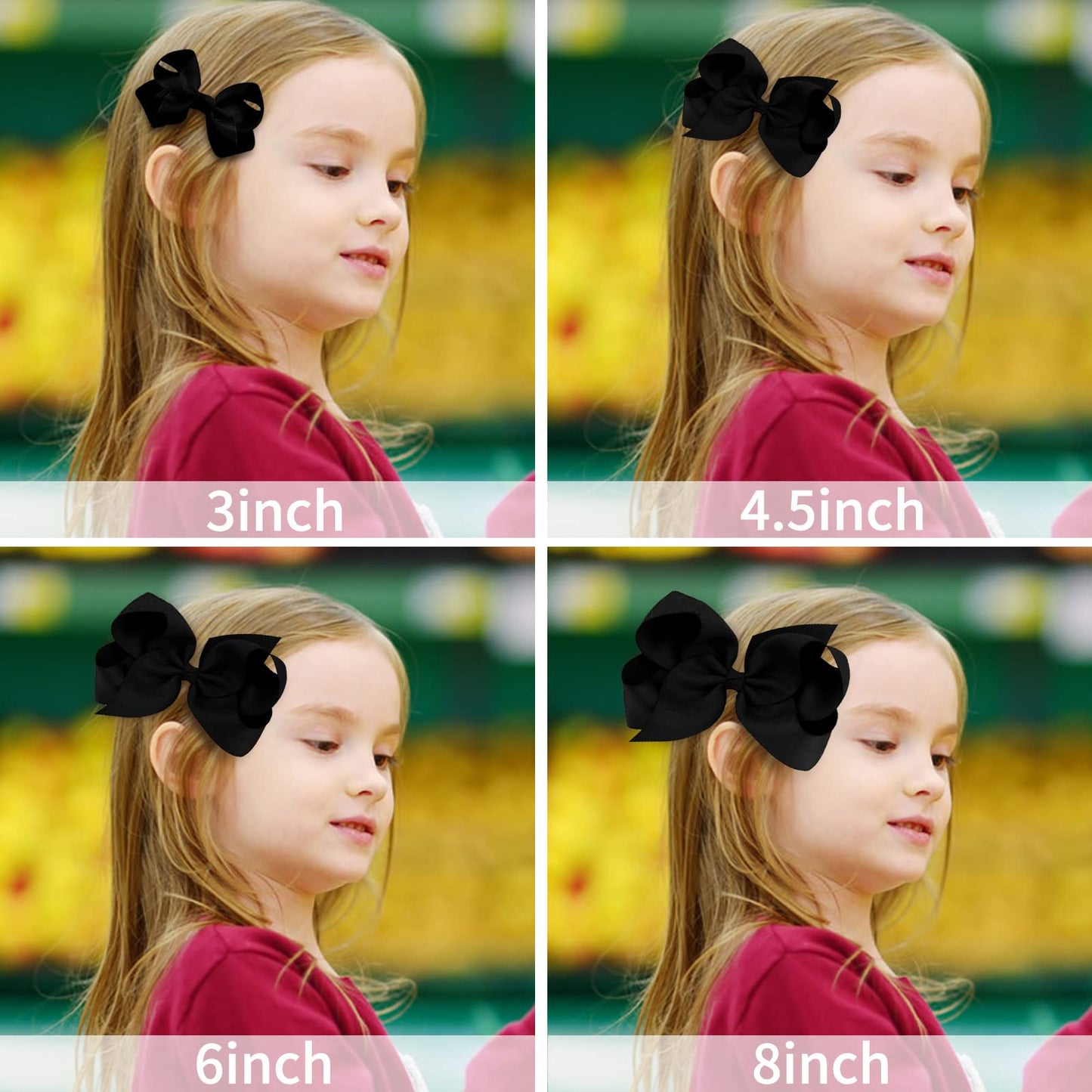 Oaoleer 8Pcs Hair Bows For Girls Black Grosgrain Ribbon Boutique Bow Alligator Clips Hair Accessories For Toddlers Little Girls