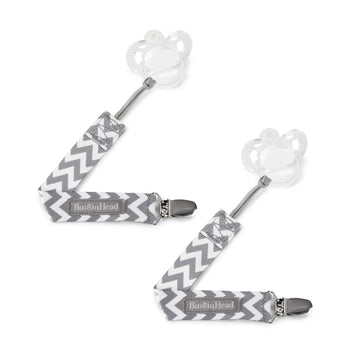 Booginhead Pacifier Clip Baby Pacifier Holder Pacigrip 2-Pack, Gray Chevron