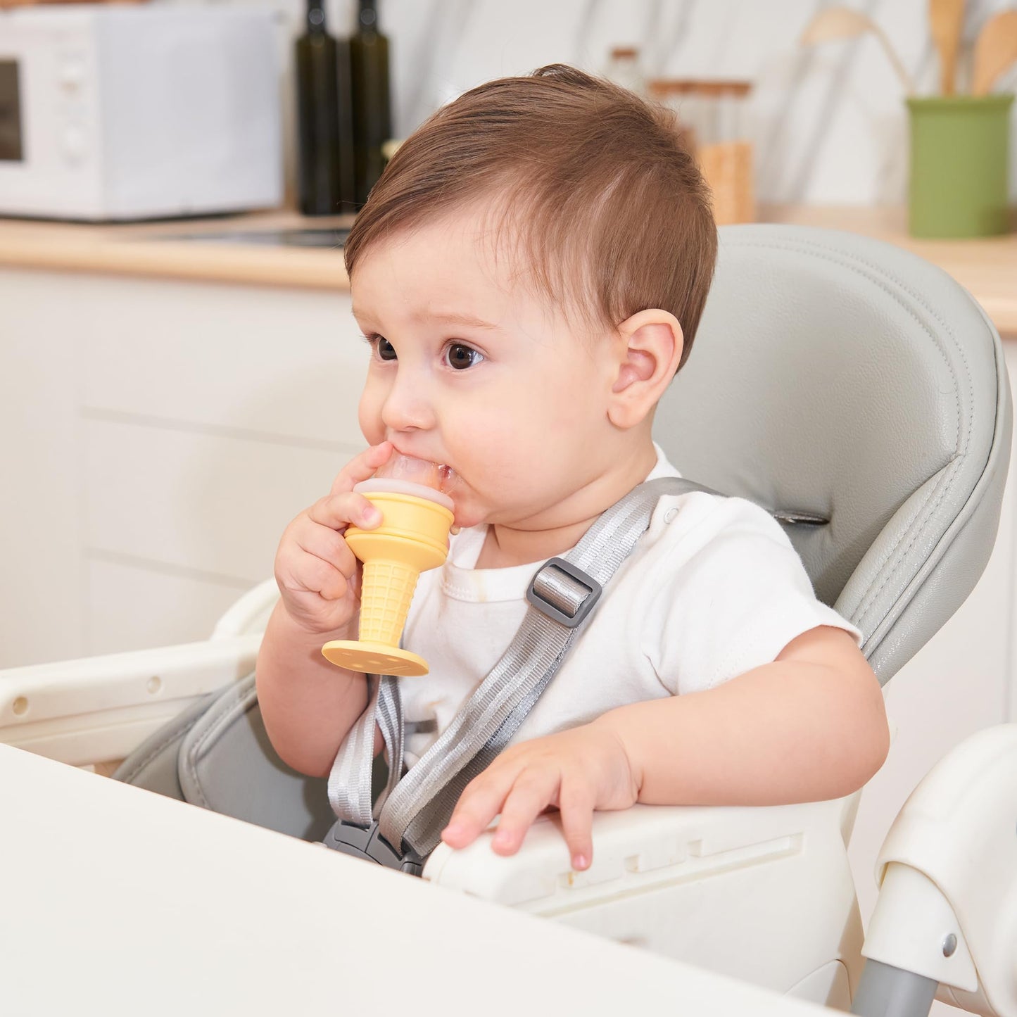 Smily Mia Baby Fruit Food Feeder & Freezer Teether Combo, ICY Bite Ice Cream Teether for Baby Cooling Relief, BPA Free Silicone