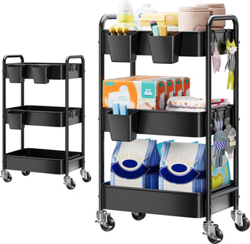 Aofure Baby Diaper Caddy Organizer and Storage, 3 Tier Rolling Cart with Wheels for Newborn Nursery Essentials, Baby Organizers 