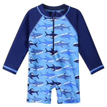 Huaaniue Baby/Toddler Boy Swimsuit Rashguard Swimwear Long Sleeve One-Piece Shark 6-12 Months