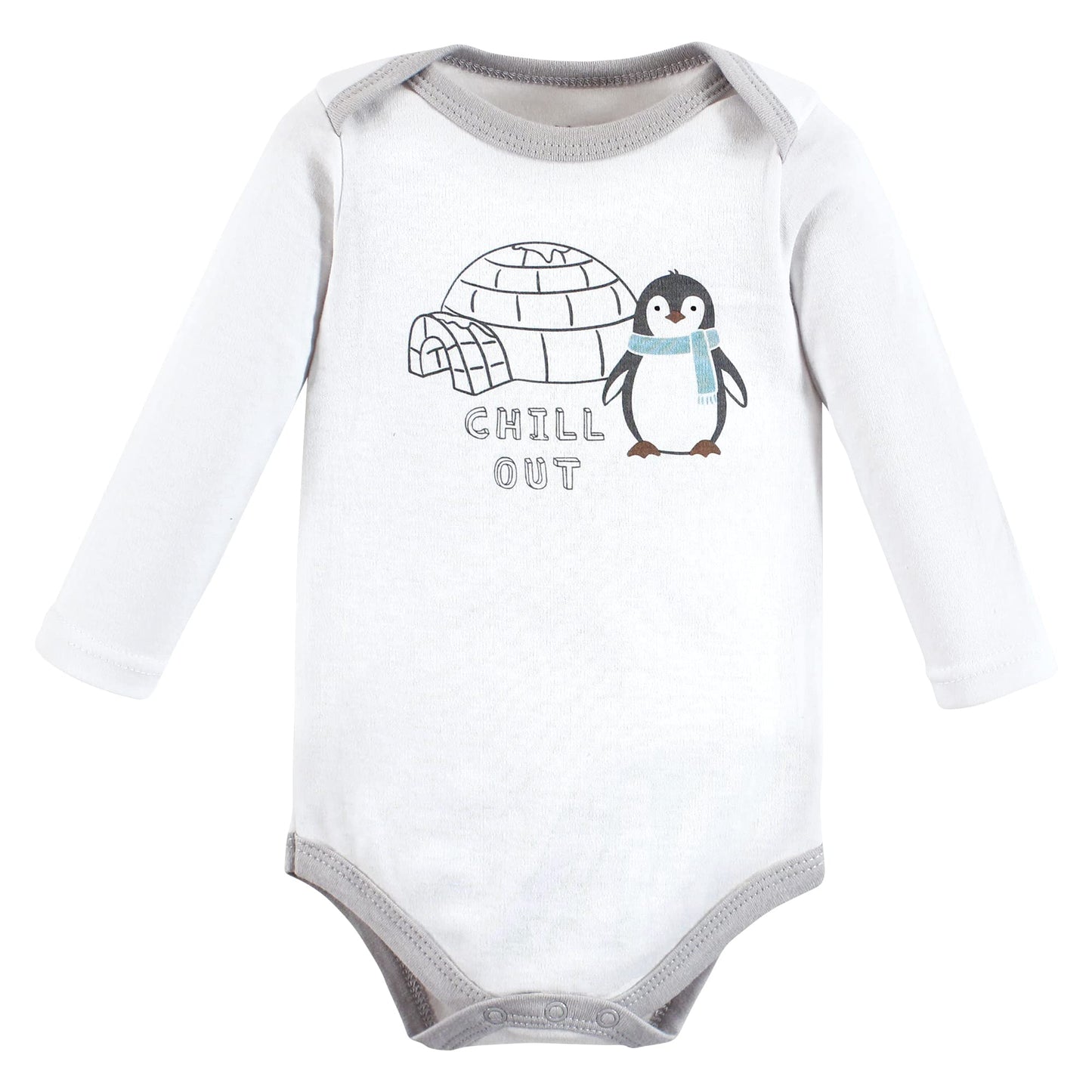 Hudson Baby Unisex Baby Cotton Long-Sleeve Bodysuits, Chill Out Penguin, 6-9 Months