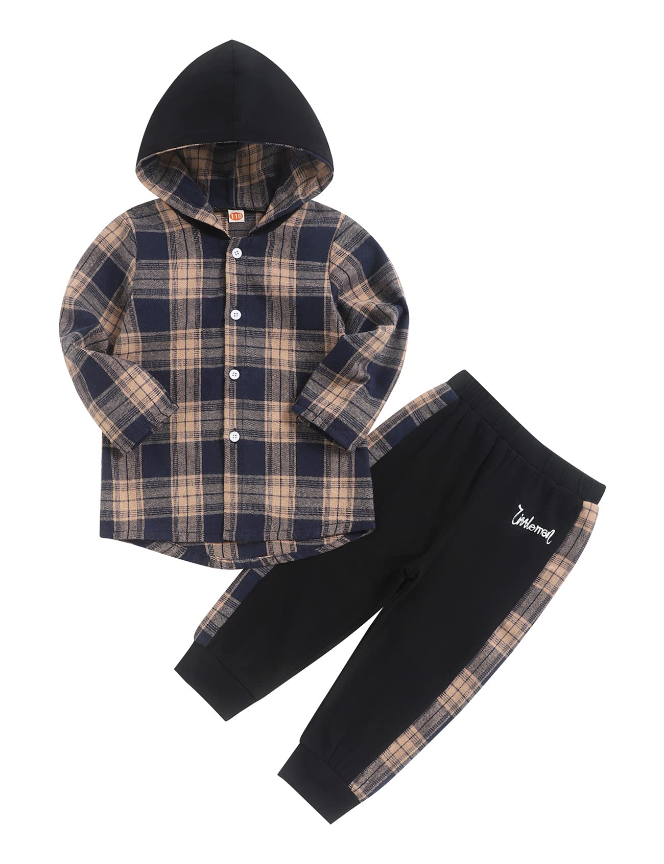 Fuermos Toddler Baby Boys Clothes Flannel Lattice Button Down Hoodied Tops +Pant WBBAPB097MGTQ1R