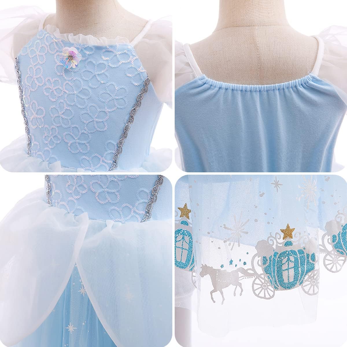 Itvti Princess Cinderella Costume For Girls Halloween Carnival Fancy Dress For Cosplay, Light Blue, 4-5 Years(Tag 120)