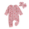 Filgriox My First Valentines Day Baby Girl Outfit Newborn Footie Romper Heart Bodysuit + Headband Infant One Piece Outfit (Pink,