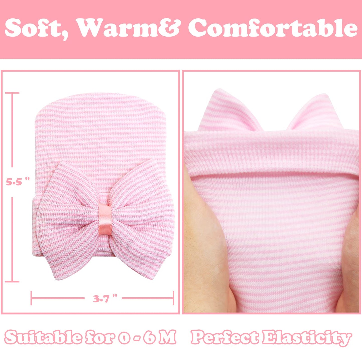 Sarfel Newborn Hats For Girls Hospital Hat Baby Girl Bows And Headbands Infant Beanie Nursery Caps Pink
