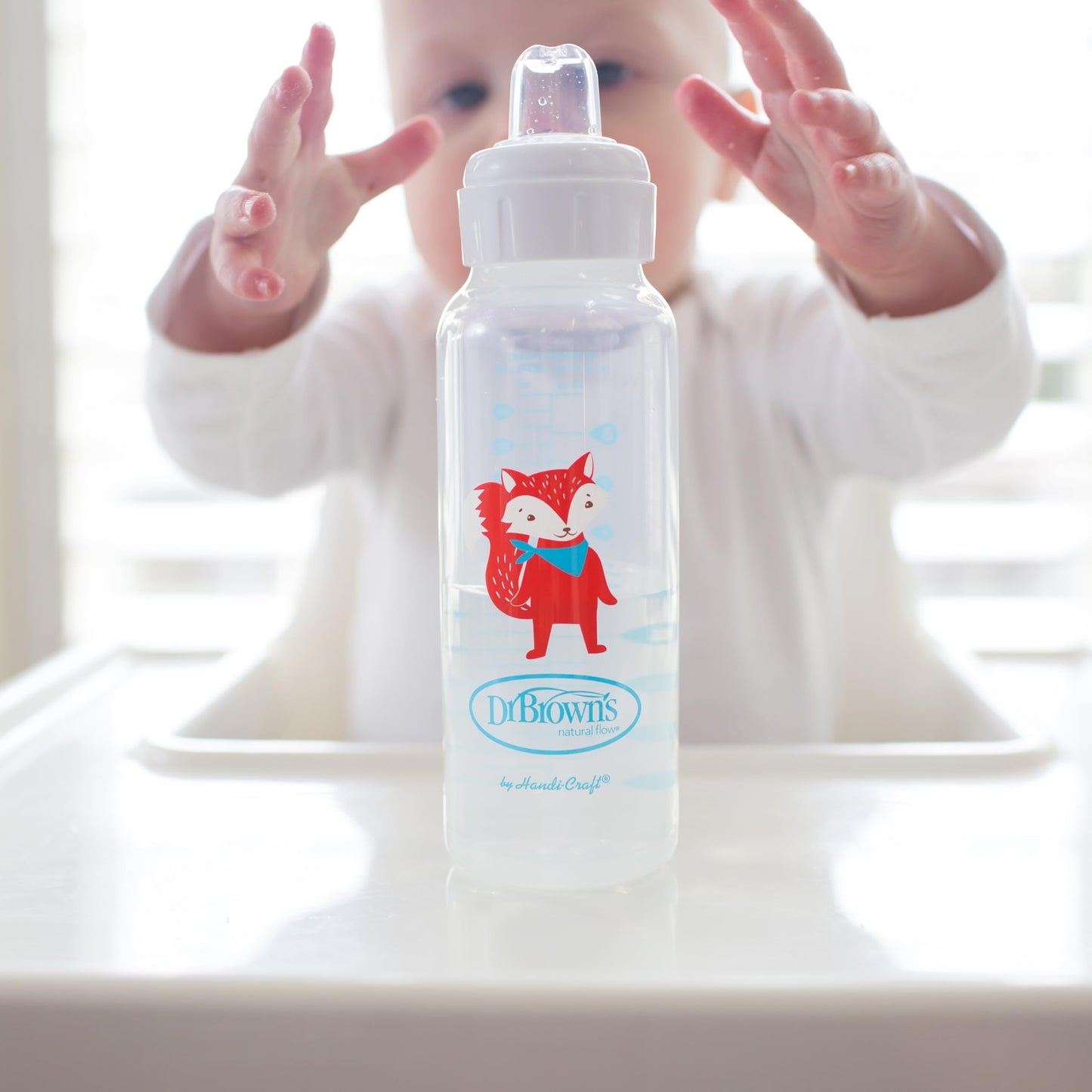 Dr. Browns Milestones Narrow Sippy Bottle, 100% Silicone Soft Sippy Spout, 8Oz/250Ml, Fox, 6M+