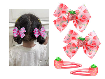 AACKS Kids Girls Strawberry Hair Bows Strawberry Hair Accessroies Fruit Hair Barrettes Strawberry Ribbon Bow