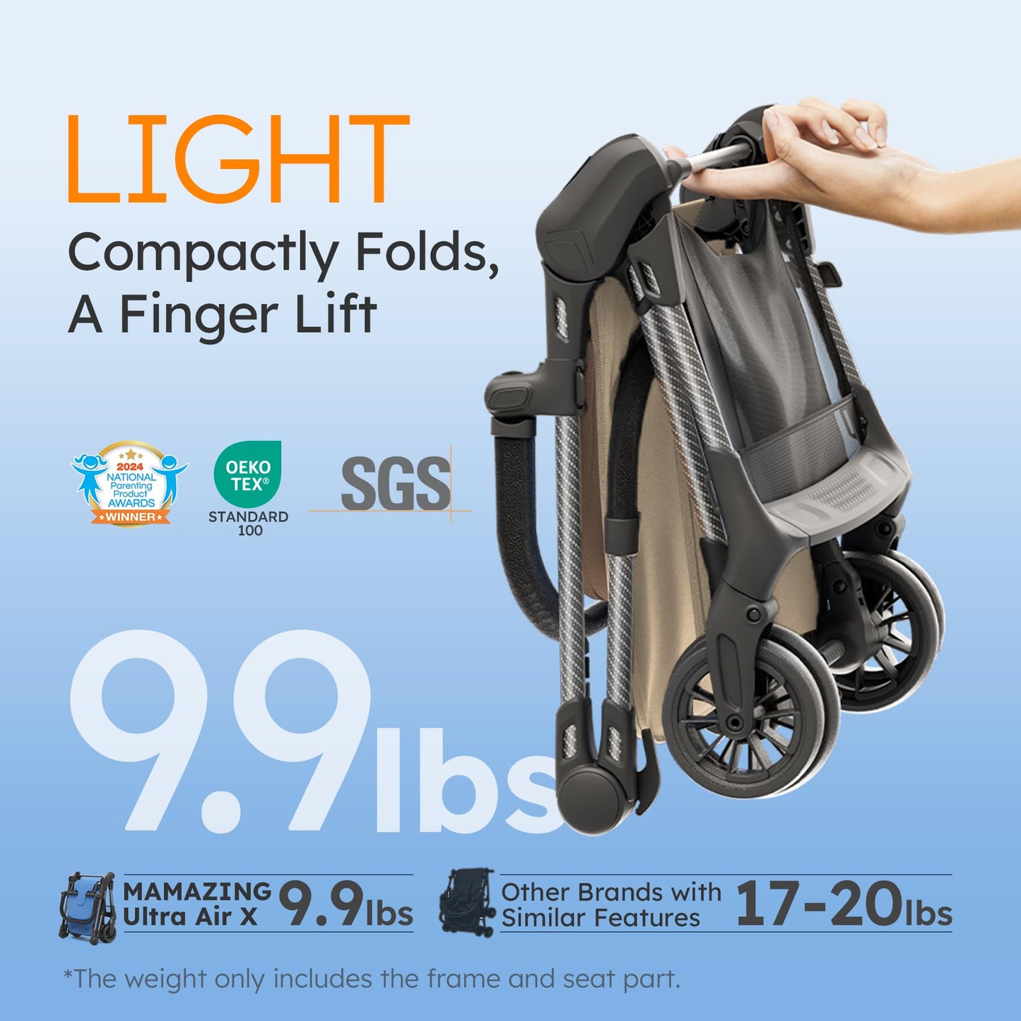 Lightweight Baby Strollers For Airplane, Ultra-Compact Travel Stroller, Light & Strong Portable Toddler Stroller With Carbon Fib