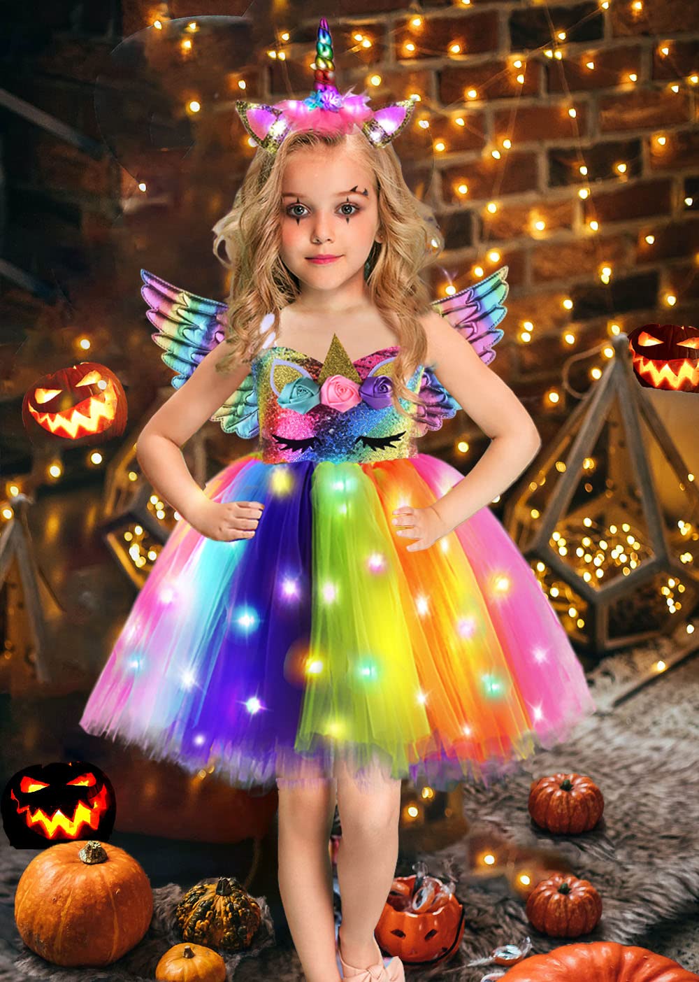 Genafy Unicorn Princess Dresses For Girls Led Light Up Halloween Christmas Decorations Birthday Party Tutu Dress Outfit 3 4 Year
