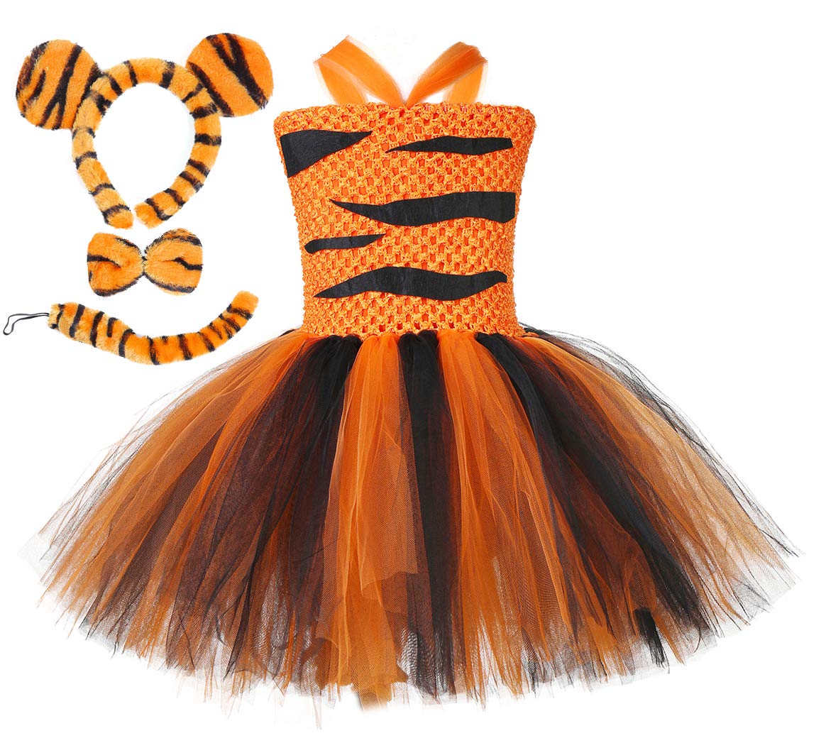 Tutu Dreams Tiger Costume For Kids Girls Jungle Safari Easter Animal Dress Up Birthday Party Dress Up Outfits Gifts (Tiger, 7-8