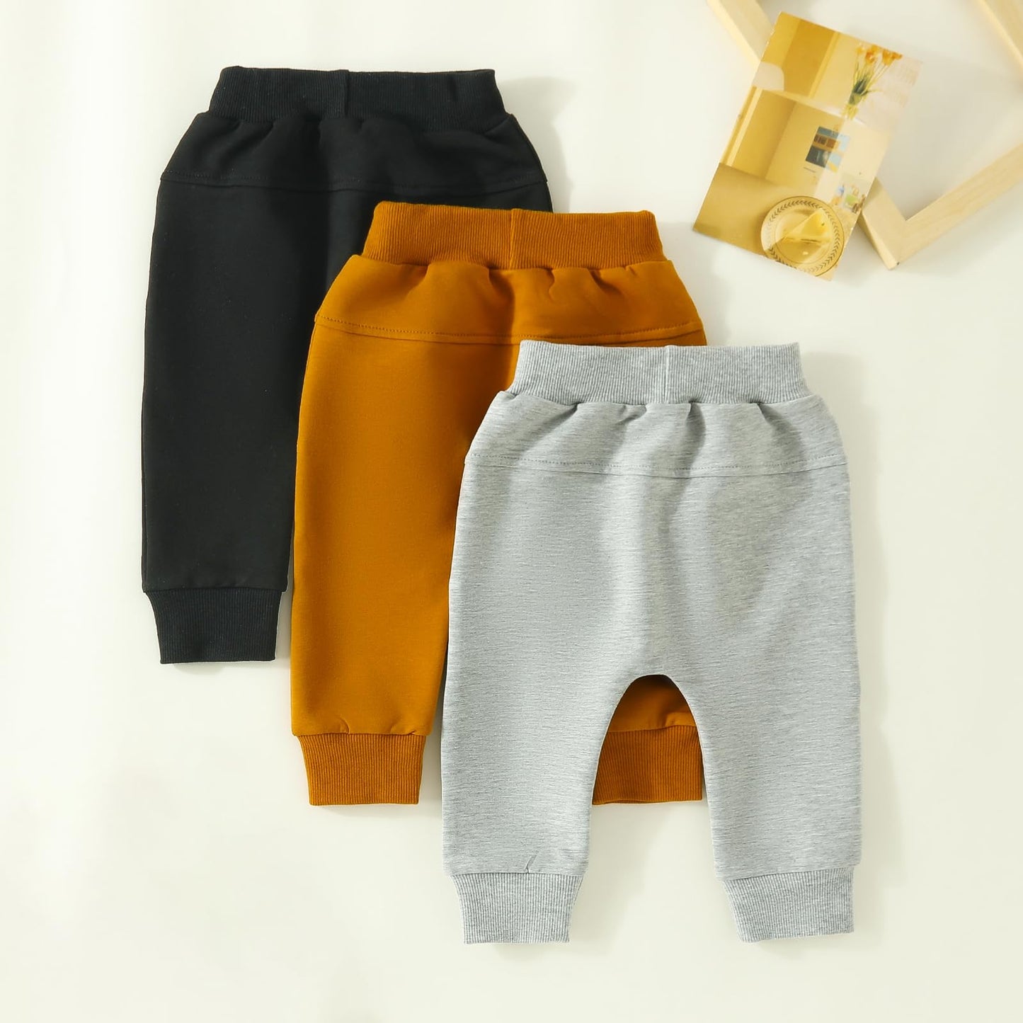 Yoawdats Baby Boys' 3-Pack Pull-On Jogger Pants Knit Pants Classic Fit Elastic Waist Kids Toddler Pants Multipacks Long Pants Bl