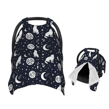Muishi Wolf Star and Moon Baby Car Seat Canopy Nursing Cover for Newborn Car Seat Breastfeeding Covers Blanket Newborn Shower Gi