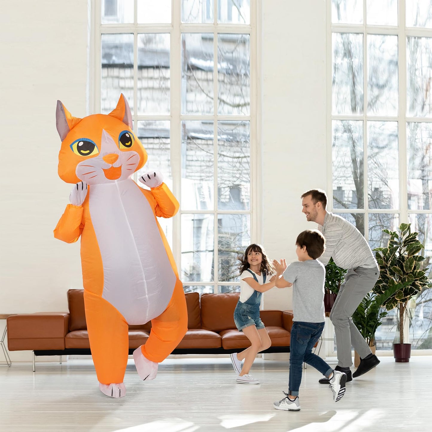 M Mh Zone Inflatable Cat Costume For Kids Funny Halloween Costumes Cosplay Fantasy Blow Up Costume Orange White