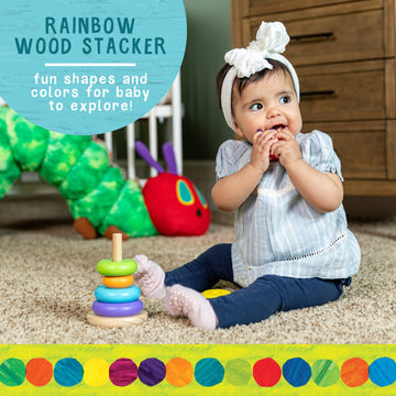 KIDS PREFERRED World of Eric Carle, The Very Hungry Caterpillar Wooden Stacker with Colorful Rainbow Rings, 7 Inch Stacking Soli