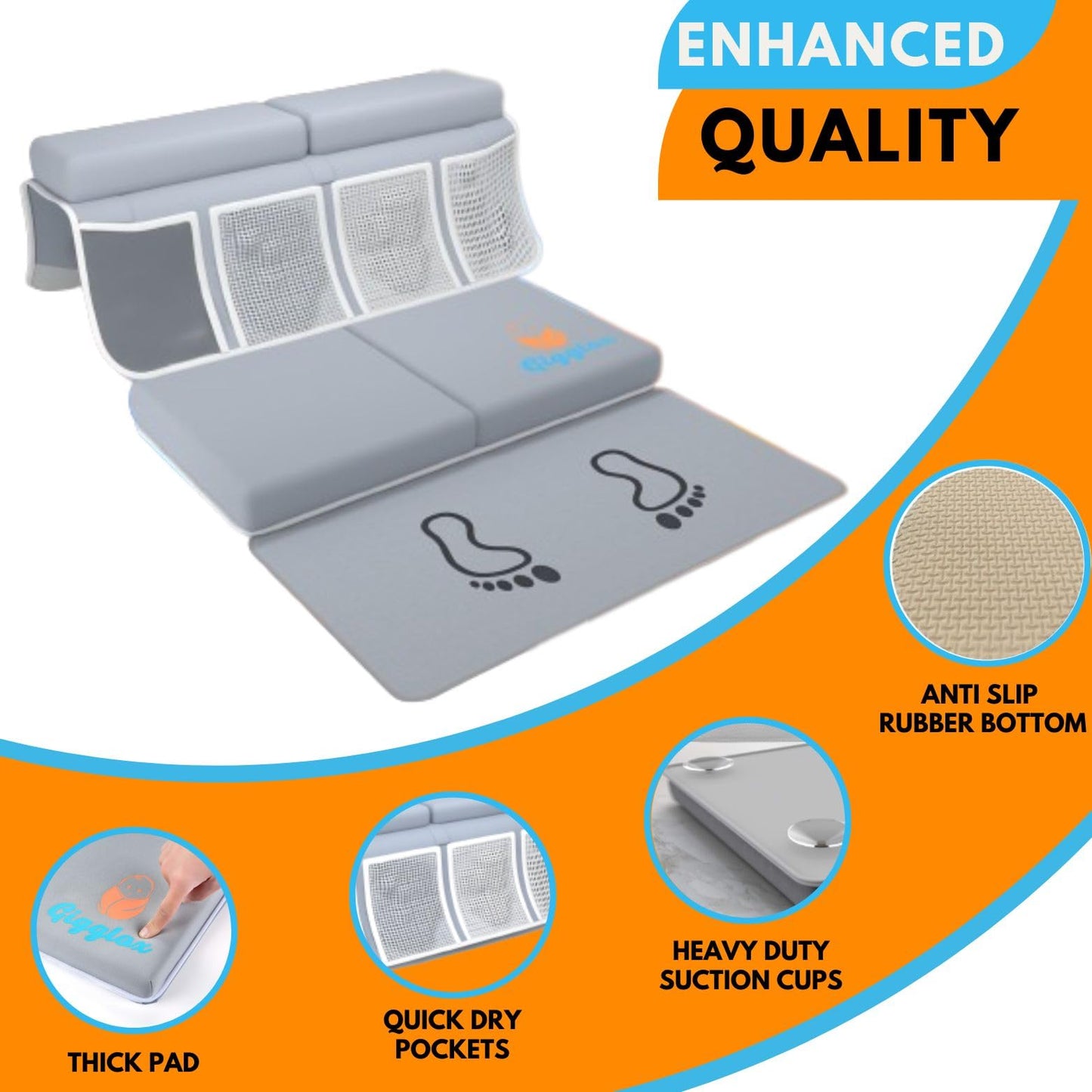 Baby Bath Kneeler And Elbow Rest Pad Set With Feet Protection, Comfortable Thick Bathtub Kneeling Pad For Bathing Babies, Elbow