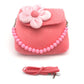Elesa Miracle Little Girl Handbag Beauty Set Plush Handbag + Flower-Shaped Clip-On Earrings + Necklace And Bracelet Set (Pink)