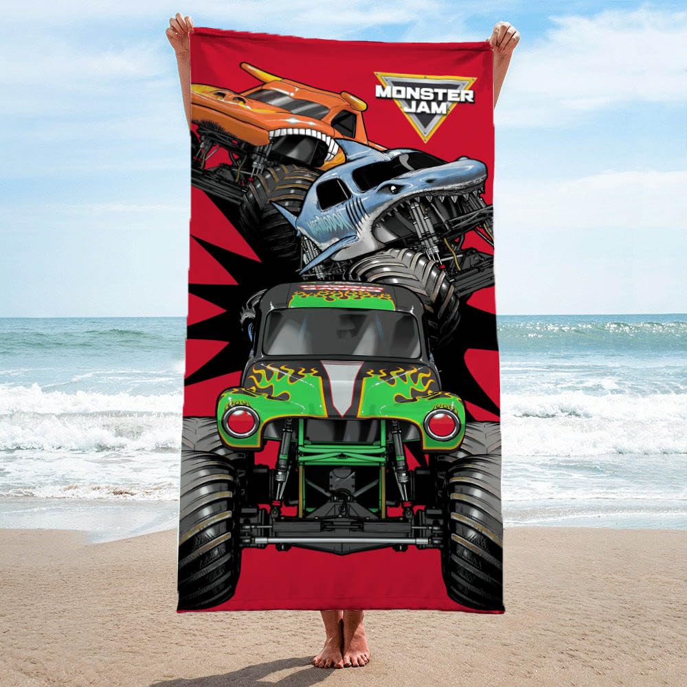Jay Franco Monster Jam Kids Bath Pool Beach Towel - Super Soft & Absorbent Grave Digger, Megalodon, El Toro Loco 100% Cotton Tow