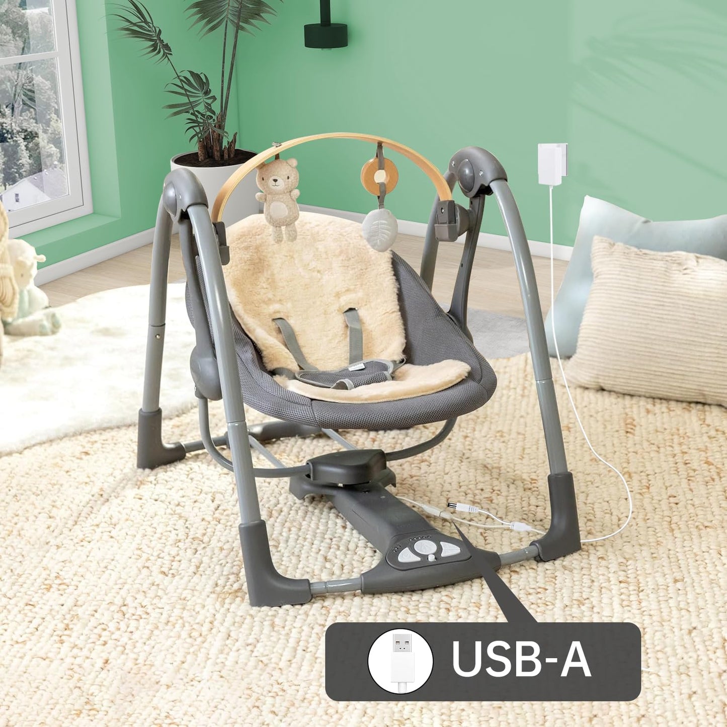 For Ingenuity Baby Swing Power Cord, 2 In 1 Baby Swing Power Adapter Charger Usb A And Dc Plug Compatible With Ingenuity Inlight