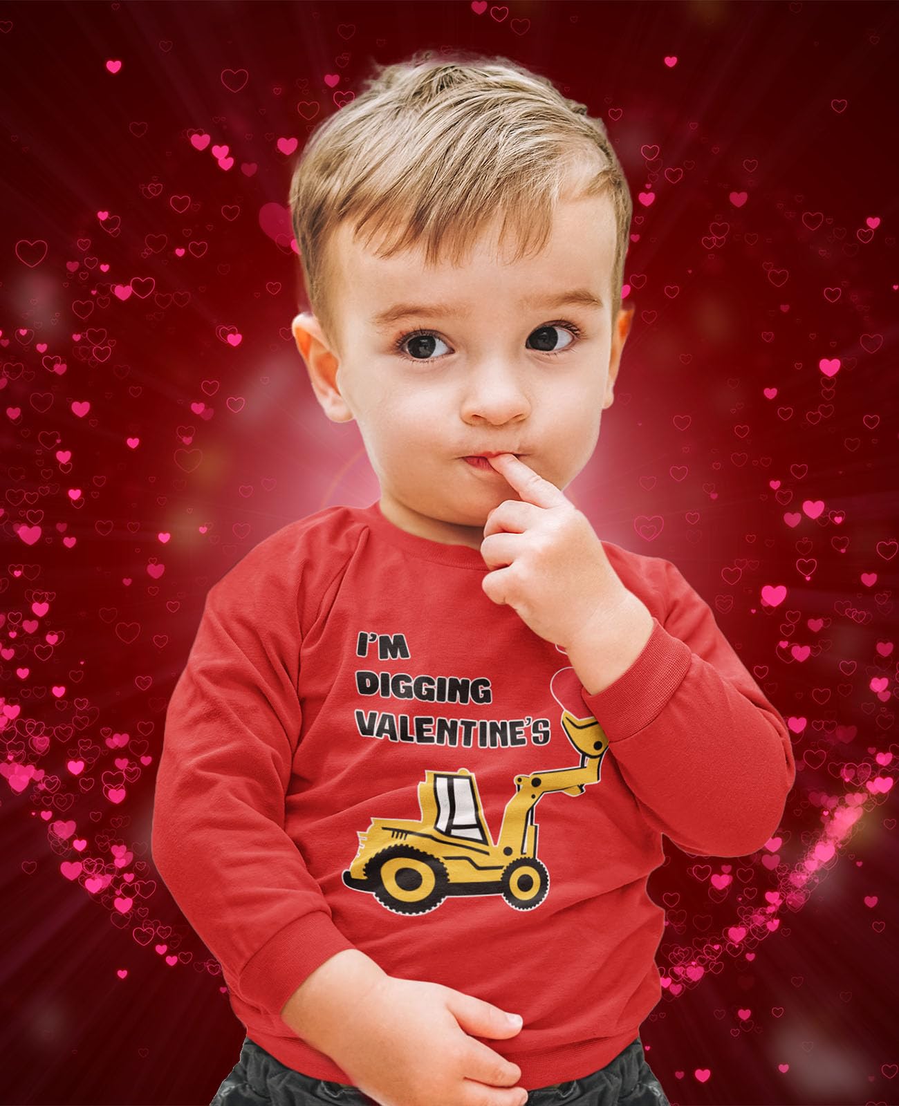 Tractor & Digger Toddler Boys Valentines Shirt Heart Dab Funny Valentine'S Day Kids Long Sleeve T-Shirt For Toddlers 4T Red