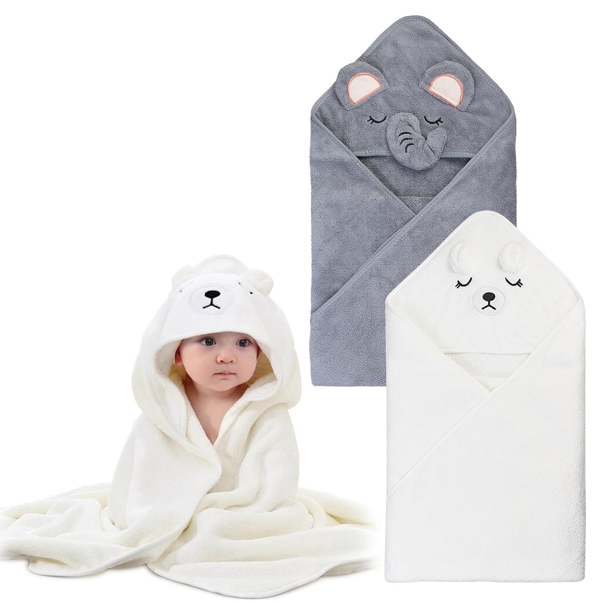 XdealCozyxc 2 Pcs Hooded Baby Towel with Hood, Baby Bath Towels Newborn